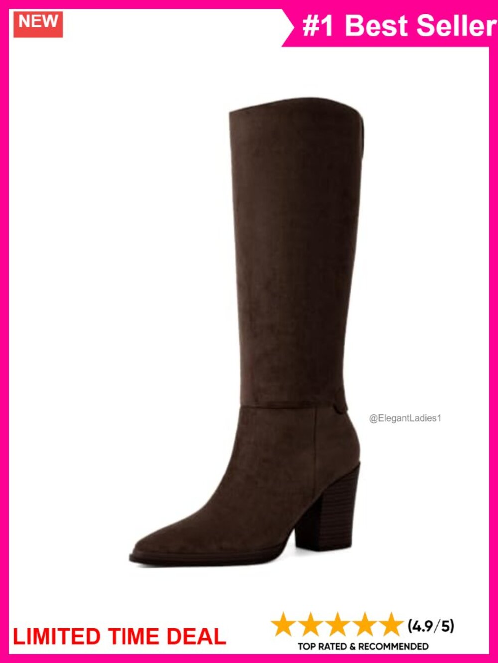 Knee High Boots Pointed Toe Chunky Heel Tall Faux Suede